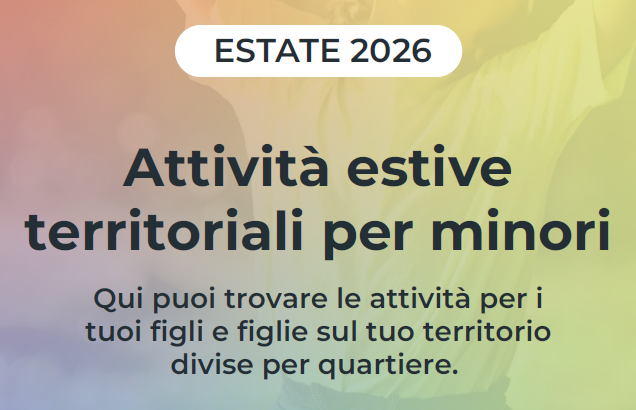 Banner con scritto Estate 2026, attività estive per minori su sfondo colorato