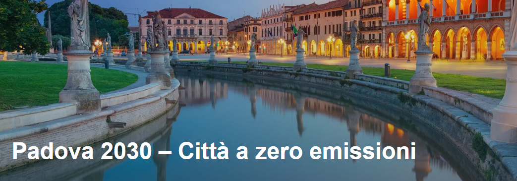 Immagine di Prato della Valle con Scritta Padova 2030 - città a zero emissioni