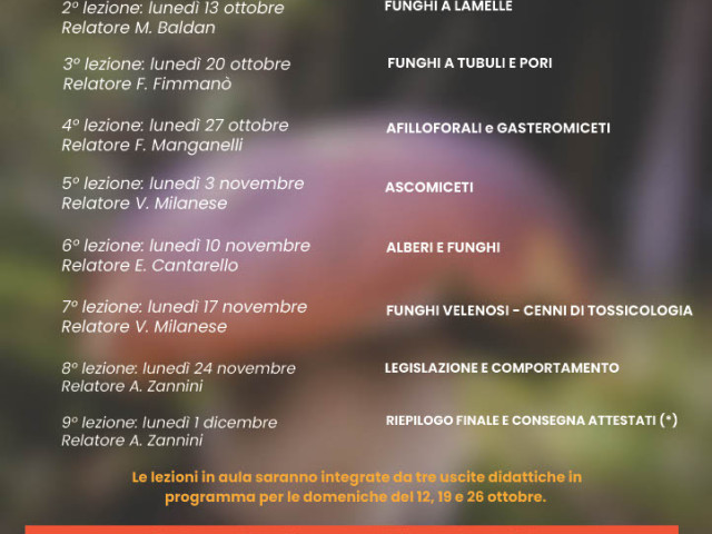 Dettaglio programma del Corso di introduzione alla micologia