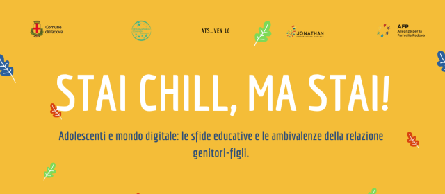 banner, sfondo giallo con titolo dell'evento in bianco. loghi dell'iniziativa e motivi a foglia decorativi